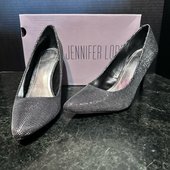 Jennifer Lopez NWB Black Silver Shimmer 4" Heels Stiletto Size 9 NIB - Picture 3 of 9